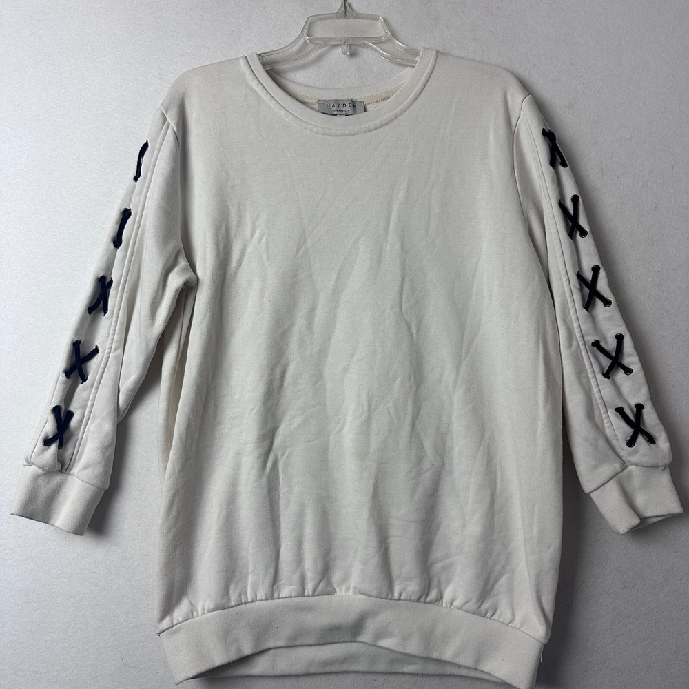 Hayden Los Angeles Mens Cream Lace Up Sleeve Sweatshirt Off White Pullover M